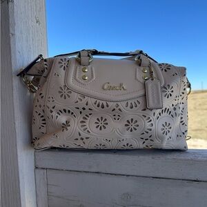 Coach Ashley Lace Leather Satchel Ivory Laser Cut Bag NWT F21929